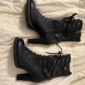 Harley-Davidson Black Lace-Up Heeled Boots